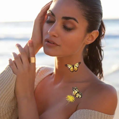 Vista 7 de Tatuajes de mariposa para niños y mujeres, 100 calcomanías temporales de mariposa coloridas e impermeables para recuerdos de fiesta, regalos