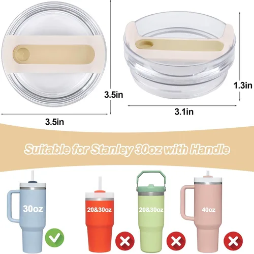 Vista 2 de Paquete de 2 tapas de vaso de 30 onzas de repuesto para vasos Stanley Cup, tapas de repuesto para vasos Stanley de viaje, a prueba de derrames