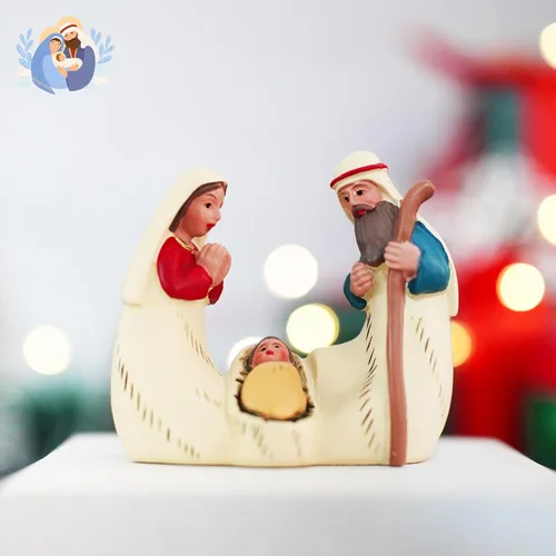 Vista 8 de Mini belén de la Santa Familia – Figura de resina de 2.9 pulgadas de María, José y el Niño Jesús, pequeña decoración religiosa de Navidad
