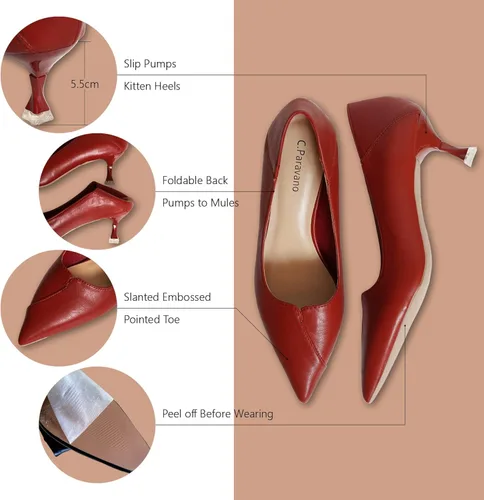 Vista 4 de C.Paravano Kitten Heels for Women I Women's Pumps I Women's Designer Pumps I Low Heels for Women I Women Short Heels I Stiletto Heels I Pointed Toe