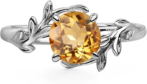 Vista 13 de Luo Anillos de Plata de Ley 925 de 7MM con Forma Redonda y Piedras Preciosas, Anillos de Compromiso con Diseño de Hoja, Anillos de Promesa