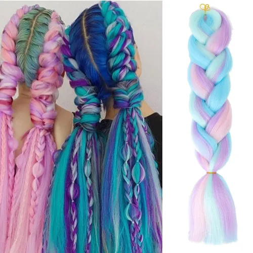 Vista 12 de Cabello trenzado de fibra sintética, tamaño jumbo, extensiones de cabello Kanekalon suave, color negro, (24 pulgadas, 3 piezas)
