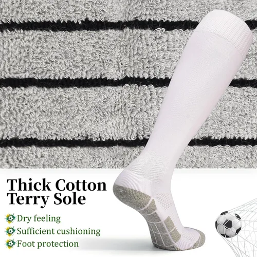 Vista 4 de GRPSKCOS Calcetines de fútbol blancos y negros, 2 pares, para deportes de equipo, atléticos, fútbol, béisbol, calcetines largos para jóvenes, niños