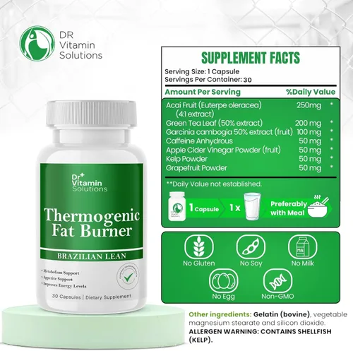 Vista 2 de Quemador de grasa termogénico para mujeres y hombres, píldoras de dieta magra brasileña Supresor del apetito y potenciador del metabolismo con té