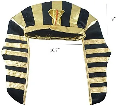 Vista 2 de Divertido disfraz de faraón egipcio sombrero de faraón dorado y negro tocado de faraón rey chapado en oro cetro para fiesta temática de disfraces