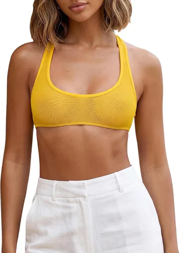 Vista 13 de RoseSeek Brasier deportivo de malla transparente para mujer, sin mangas, con espalda cruzada Negro