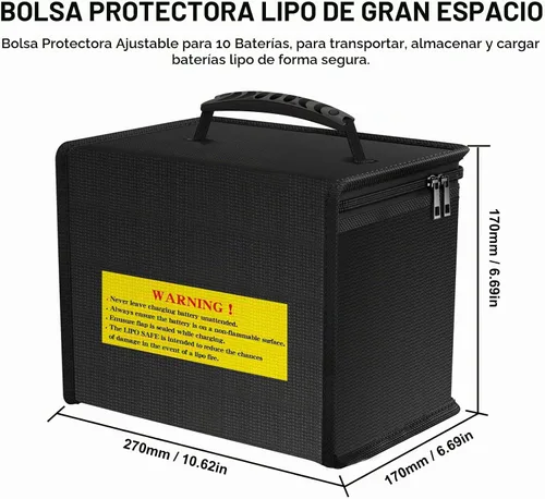 Vista 6 de Yowoo Lipo Bolsa de seguridad, bolsa de batería LiPo ignífuga a prueba de explosiones, gran espacio altamente resistente, doble cremallera