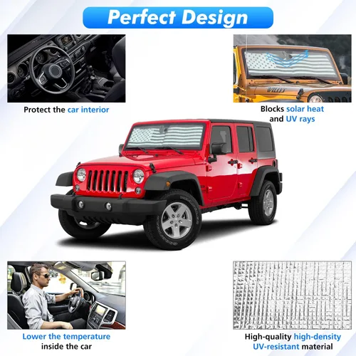 Vista 4 de Jimen Compatible con Jeep Wrangler TJ JK JKU 1997-2018, bandera de Estados Unidos de América, parasol para ventana de automóvil
