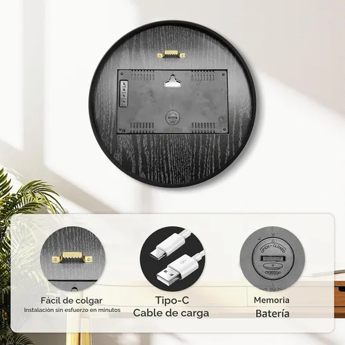 Vista 5 de Reloj de pared LED digital para el hogar y la oficina, bohemio, 12" Estilo bohemio