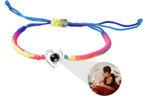 Vista 13 de JINLIN Pulseras de proyección personalizadas, pulseras de fotos personalizadas para mujeres y hombres, pulsera con texto en inglés "I Love You