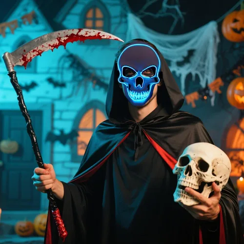 Vista 5 de Máscara de Halloween con luz LED de OceanWings para disfraces de miedo, para suministros de fiesta