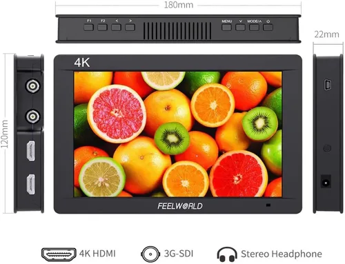 Vista 6 de FEELWORLD FW703 7 pulgadas 1920x1200 IPS Full HD DSLR en cámara Monitor de campo 3G SDI 4K HDMI entrada salida asistencia de video enfoque pico