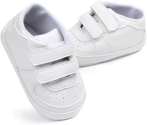 Vista 3 de KKIIDDSS Unsex - Zapatos de piel sintética para bebés y niñas, con parte superior alta, con cordones, suela suave, antideslizantes, para recién