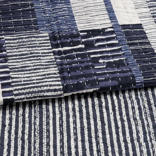 Vista 3 de Pine Cone Hill Fripp Blue Stripe Quilted Cotton Coverlet, Full/Queen