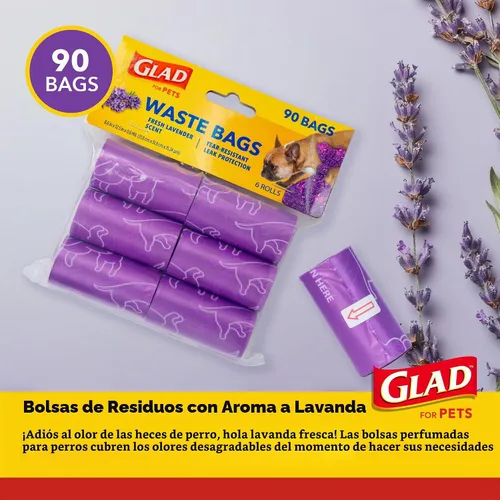Vista 2 de Bolsas perfumadas para residuos de Glad para mascotas, bolsas de recogida de caca de mascotas resistentes a roturas con protección contra fugas