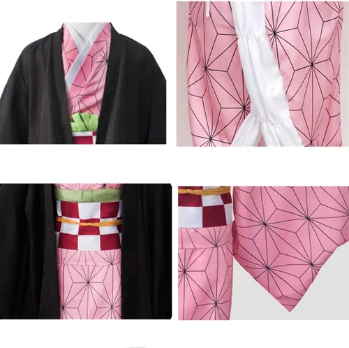 Vista 6 de Linglong Demon Costumes Tanjirou Kamado Kimono Kochou Shinobu Tomioka Giyuu Uniforme Capa Niña, Niño, Cosplay