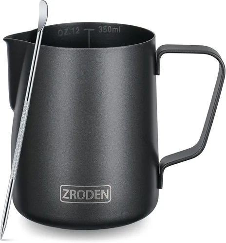 Vista 13 de Jarra de espuma de leche, jarra de vapor de café espresso de 12 onzas, accesorios para máquina de café capuchino de acero inoxidable, herramientas