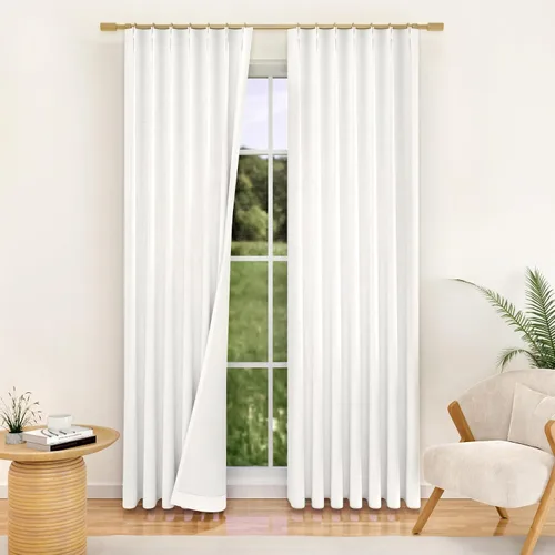 Vista 7 de YZ HOME Cortinas opacas con pliegues pellizco de lino texturizado de 102 pulgadas de largo, 2 paneles para dormitorio, pestañas traseras con riel