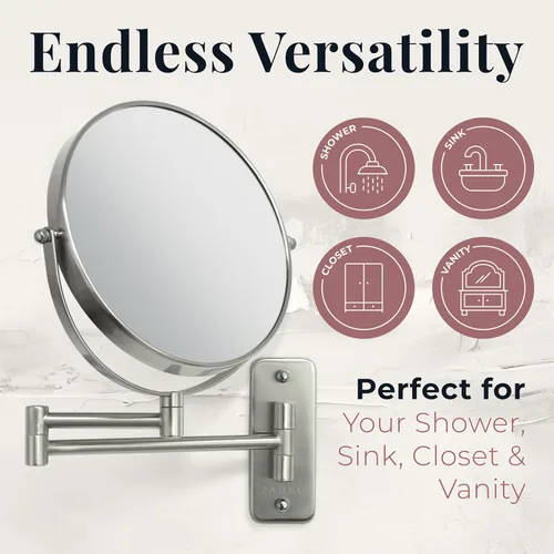 Vista 4 de [Usado] Zadro Espejo de maquillaje para montar en la pared con aumento, espejo plegable de brazo extensible, espejo de tocador para ducha de pared