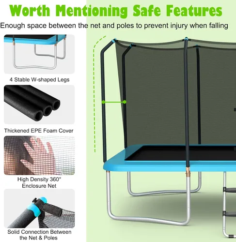 Vista 6 de Giantex Trampolín rectangular de 8 pies x 14 pies con certificación ASTM con recinto, escalera, marco de acero galvanizado de doble cara, carga