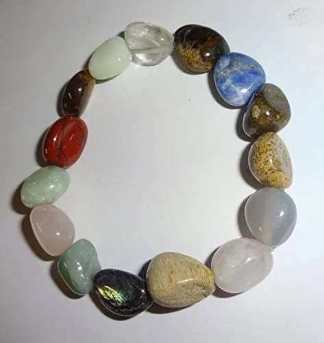 Vista 6 de 1 pulsera elástica con cuentas de pepita de cristal caído de calidad #2 estilo chakras mixto de 0.157-0.315 in