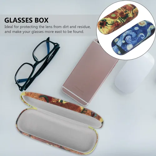 Vista 7 de ULTNICE 2 unids pintura al óleo caja de gafas caso de vidrio vitrina transparente viaje gafas de almacenamiento portador lindo niño gafas envase