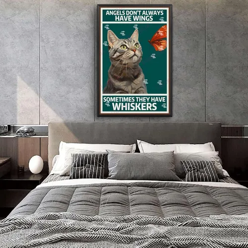 Vista 3 de LIUAXICIA Lienzo decorativo para el hogar, arte de pared de ángeles que no siempre tienen alas a veces tienen bigotes para baño, pared, oficina
