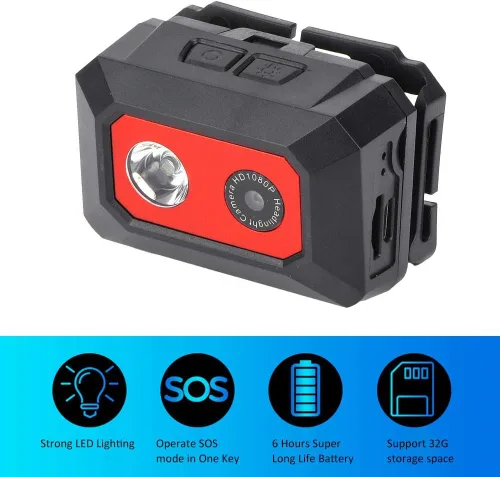 Vista 3 de VBestLife F18 visión nocturna montado en la cabeza 1080P cámara de deportes con luz LED para deportes al aire libre que viajan