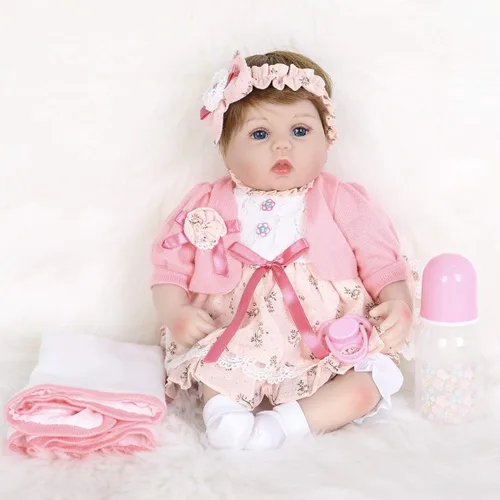 Vista 2 de ENADOLL Reborn Baby Doll - Juego de regalo realista de vinilo de silicona rosa bebé, 16 pulgadas, con peso, cuerpo suave, realista, para edades de 3