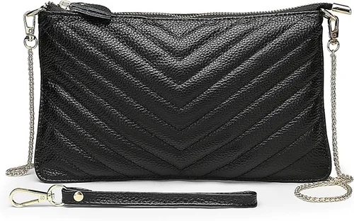 Vista 8 de Uromee Cartera de mano para mujer, de piel auténtica, con cadena de hombro desmontable