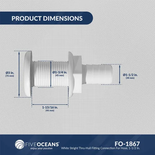 Vista 7 de Five Oceans Accesorios de casco de 1-1/2 pulgadas para barco, polipropileno moldeado por inyección blanco, púas, resiste condiciones duras - FO1867
