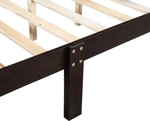 Vista 6 de Cama de plataforma de madera maciza tamaño Queen con cabecera y estribo de trineo, base de cama de plataforma Queen de madera con almacenamiento