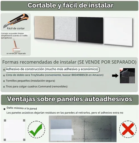 Vista 6 de TroyStudio 20 Paneles Acústicos, 12 x 12 x 0.32 Pulgadas Azulejos de Revestimiento de Pared de Fieltro de Poliéster Paneles Absorbentes de Sonido