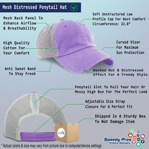 Vista 2 de Custom Womens Ponytail Cap Abaco Barb Horses Breed Cotton Pony Distressed Trucker Hat