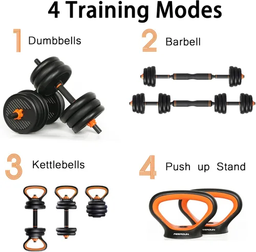 Vista 3 de Juego de mancuernas ajustables 4 en 1 para gimnasio en casa, juego de mancuernas de peso libre de 44 libras con conector utilizado como soporte