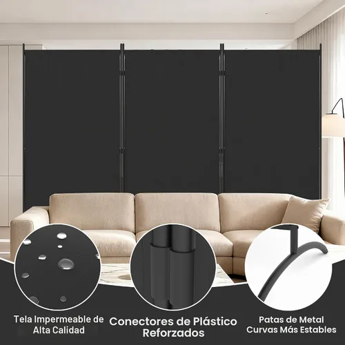Vista 3 de Divisor de habitación de 3 paneles y pantallas de privacidad plegables con 4 pies de metal curvos, divisor de pared de cubículo para particiones