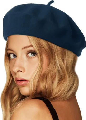 Vista 36 de Wheebo Boina de lana, color sólido, estilo francés, gorro cálido de invierno para mujeres y niñas Albaricoque