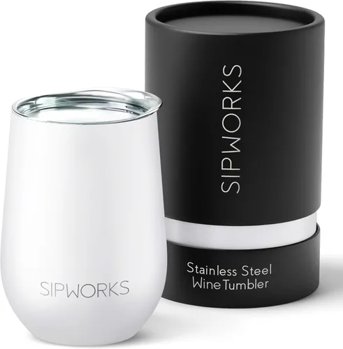 Vista 10 de Sipworks Vaso de vino con tapa, vaso de vino aislado de acero inoxidable de 12 onzas, portátil, resistente a derrames, sin tallo, copa de vino