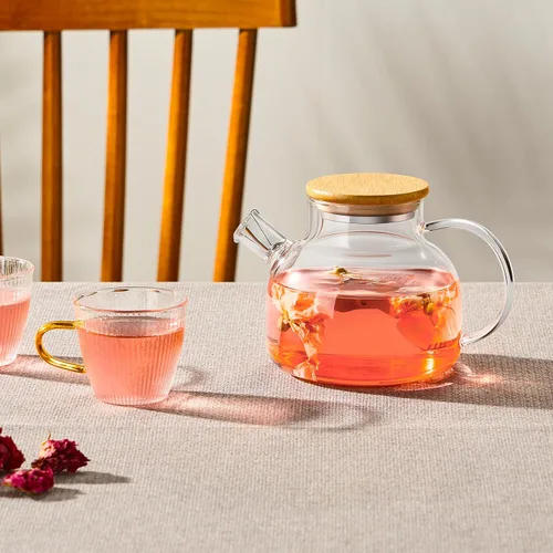 Vista 6 de PARACITY Tetera de vidrio para estufa de 600 ml/20 oz, hervidor de té transparente de borosilicato con tapa de bambú, tetera de vidrio con pico