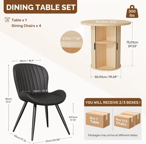 Vista 32 de Miereirl Moderno juego de comedor de 5 piezas para mesa redonda de madera de 4,31.5 pulgadas con estante de almacenamiento semiabierto y puerta