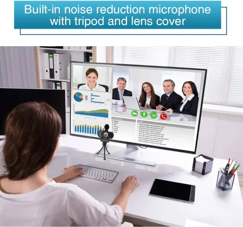 Vista 3 de Cámara web 1080P con micrófono, cámara web HD con soporte para trípode, corrección de luz automática, cubierta de privacidad, 110° FOV, cámara USB