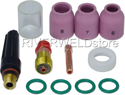 Vista 10 de RIVERWELD TIG - Cuerpos de pinza de lente de gas rechonchos 17GL040 10N22S .040 pulgadas, boquillas de cuarzo vasos de vidrio transparente #10 5/8