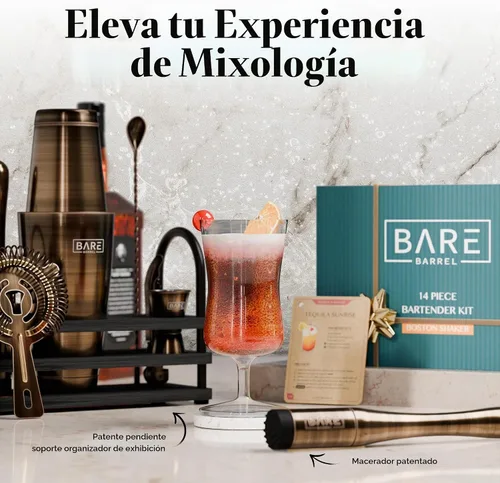 Vista 8 de BARE BARREL Mixology Bartender Kit Bar Set Juego de coctelera de 14 piezas Herramientas de mezcla de Martini Barware para el hogar 35 tarjetas