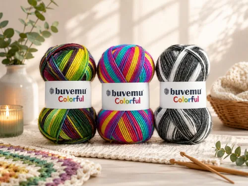 Vista 5 de Colorido hilo multicolor a rayas con sutil brillo, 56% poliéster, 44% acrílico, cada uno de 3.53 onzas / 252 yardas (754.6 ft) (n.º 1) (cebra)