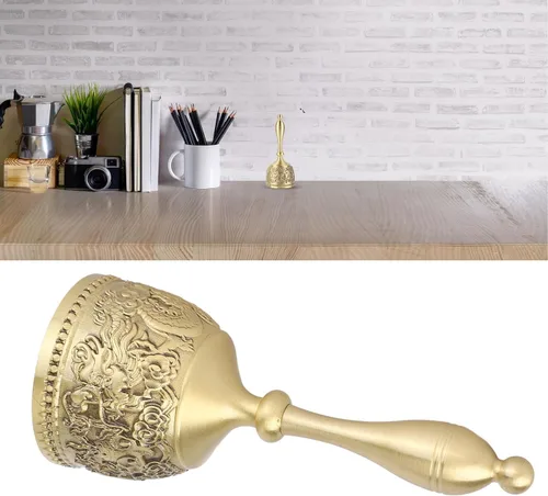 Vista 7 de Campana de mano, exquisita campana de llamada grabada de latón, campana decorativa para restaurante, artesanía decorativa para niños, adultos