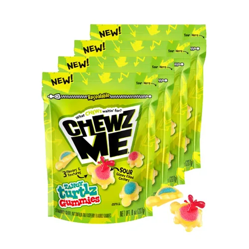 Vista 14 de ChewzMe Tangy Turtlz - Gomitas rellenas de gelatina con forma de tortuga envueltas individualmente en varios sabores, 8.46 onzas (paquete de 1)