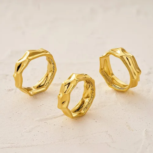 Vista 5 de MYEARS Anillo de oro para mujer, anillo de oro de 14 quilates, relleno al vacío, apilado, simple, joyería de dedo, tamaño 6-8