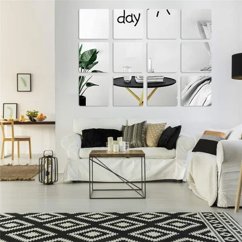 Vista 10 de Adhesivos de pared de espejo, 12 piezas extraíbles de acrílico 3D de plástico, azulejos de pared autoadhesivos para bricolaje, decoración de pared