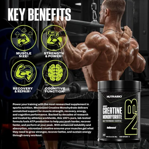 Vista 5 de NutraBio - Monohidrato de creatina de grado micronizado y puro, refuerza la energía y la fuerza muscular (35.27 onzas), sin sabor, probado por HPLC