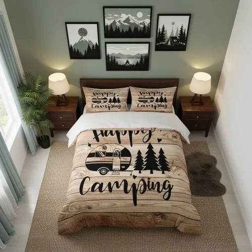 Vista 27 de Castle Fairy Juego de ropa de cama Happy Camping para niños, funda de edredón estilo granja occidental con cierre de cremallera, juego de ropa